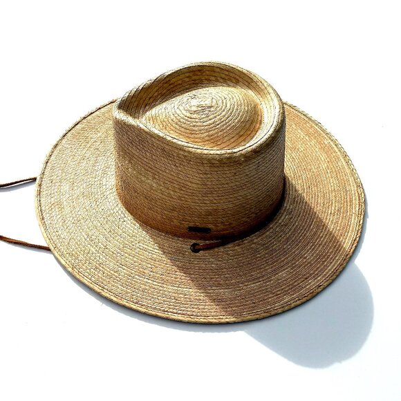 Women’s Gigi Pip Hand Woven Palm Leaves Straw Fedora Hat w/Strap Mexico Size 59 main image 13